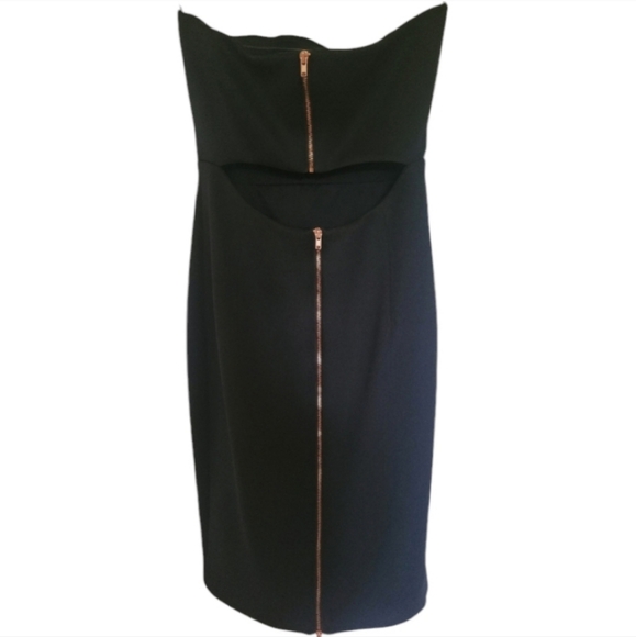 MILLY Strapless Cutout Rose Gold Zipper Bodycon Little Black Dress, Size 0 - Picture 3 of 11